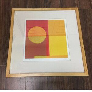 1999 Sunset by Amaina Lithograph Signed Abstract Framed Art 19"x19" Square